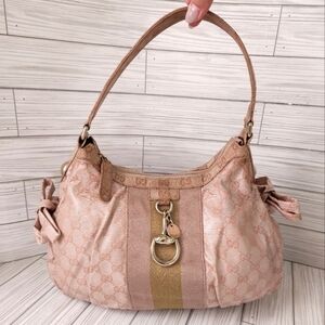 Gucci GG Monogram Crystal Coated Hobo and Horsebit Hobo Bag in Pink